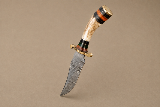 Heritage Damascus Steel Knife – Hand Forged 512-Layer Blade with Stag Handle With Brass Guard