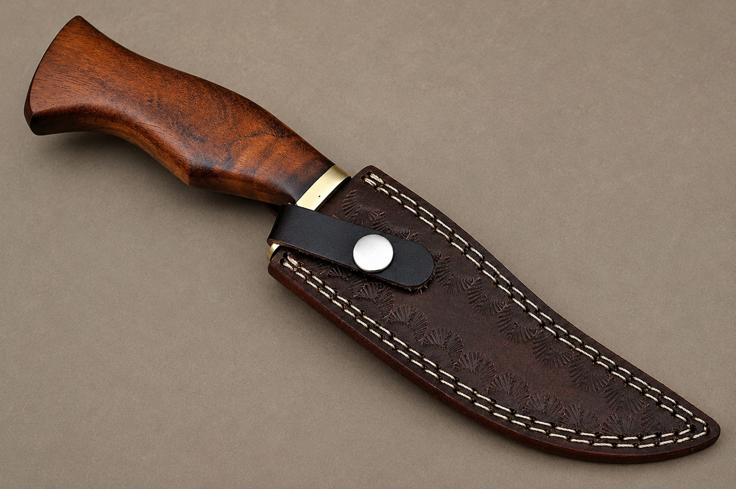 Timber Ridge Damascus Steel Knife – 512 Layer Hand Forged Blade with Wood Handle, Brass Guard & Leather Sheath