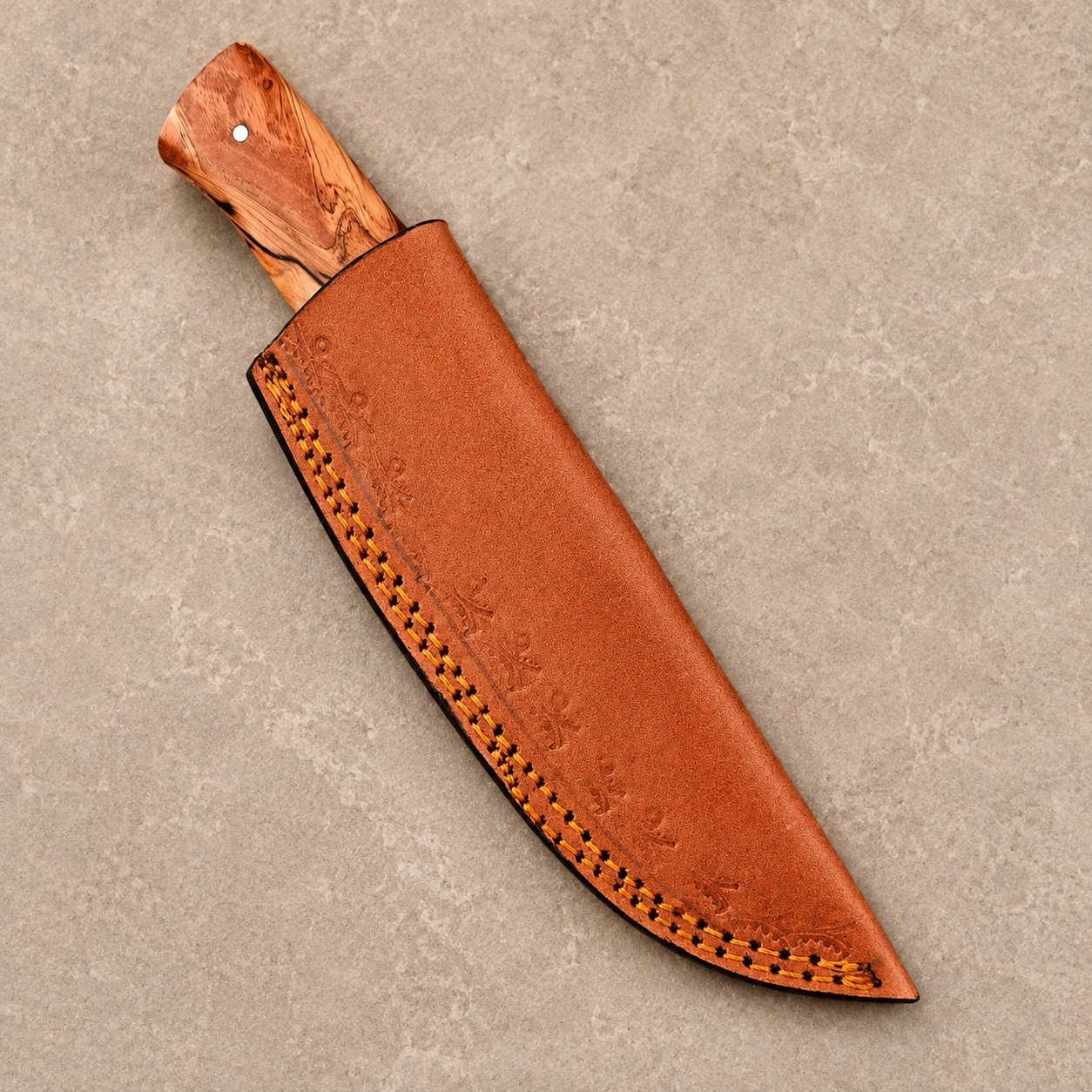 Rain Drop Damascus Steel Utility Knife – Hand Forged 512-Layer Fixed Blade with Natural Wood Handle & Leather Sheath