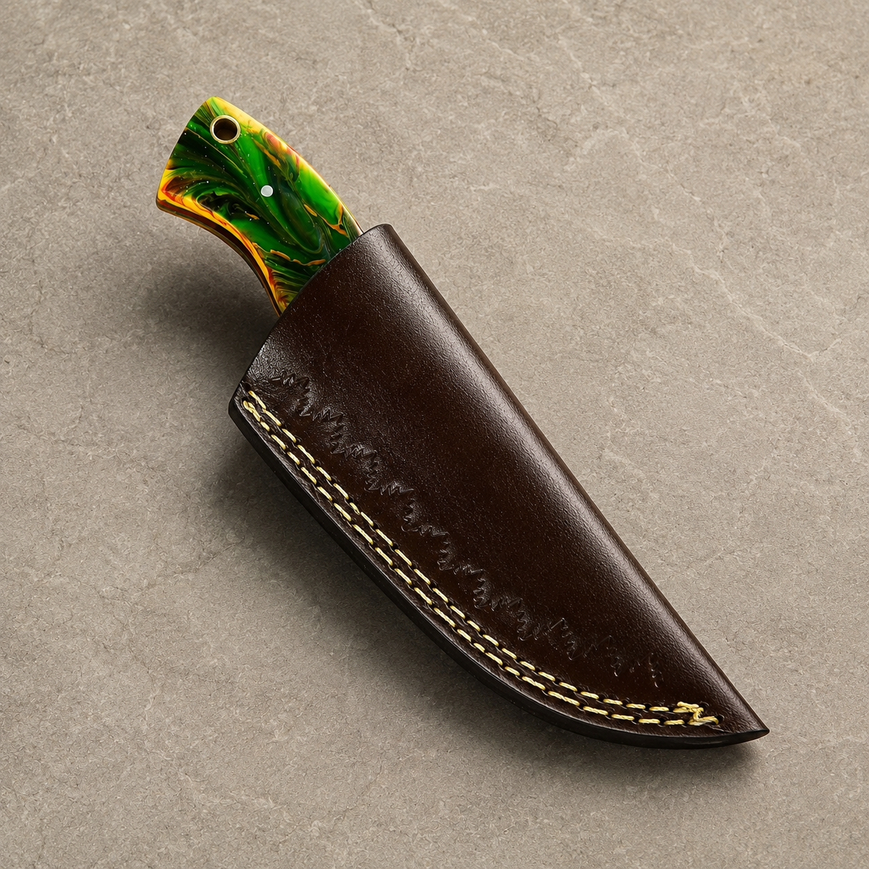 Carbon Ridge 1095 Steel Utility Knife – 6" Hand Forged Fixed Blade with Resin Handle & Leather Sheath