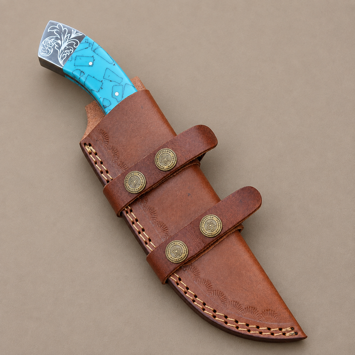 Handmade High Polish Carbon Steel Outdoor Utility Knife with Leather Sheath