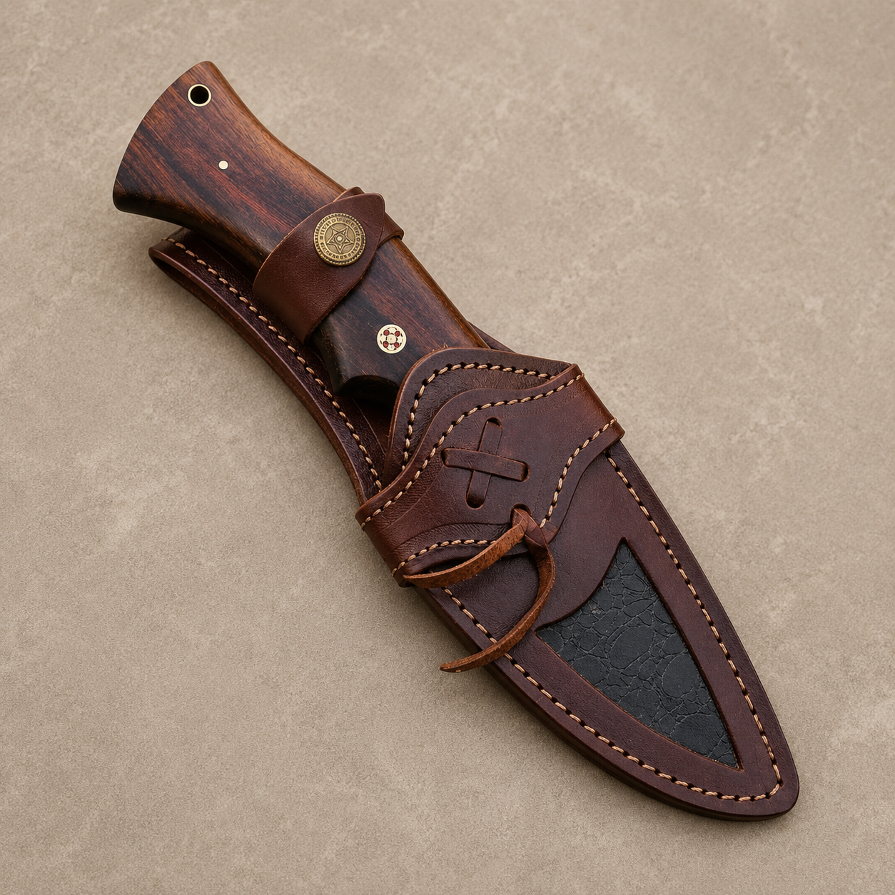 Frontier Legacy Damascus Steel Fixed Blade Knife – 512 Layer Hand Forged Blade with Wood Handle & Leather Sheath