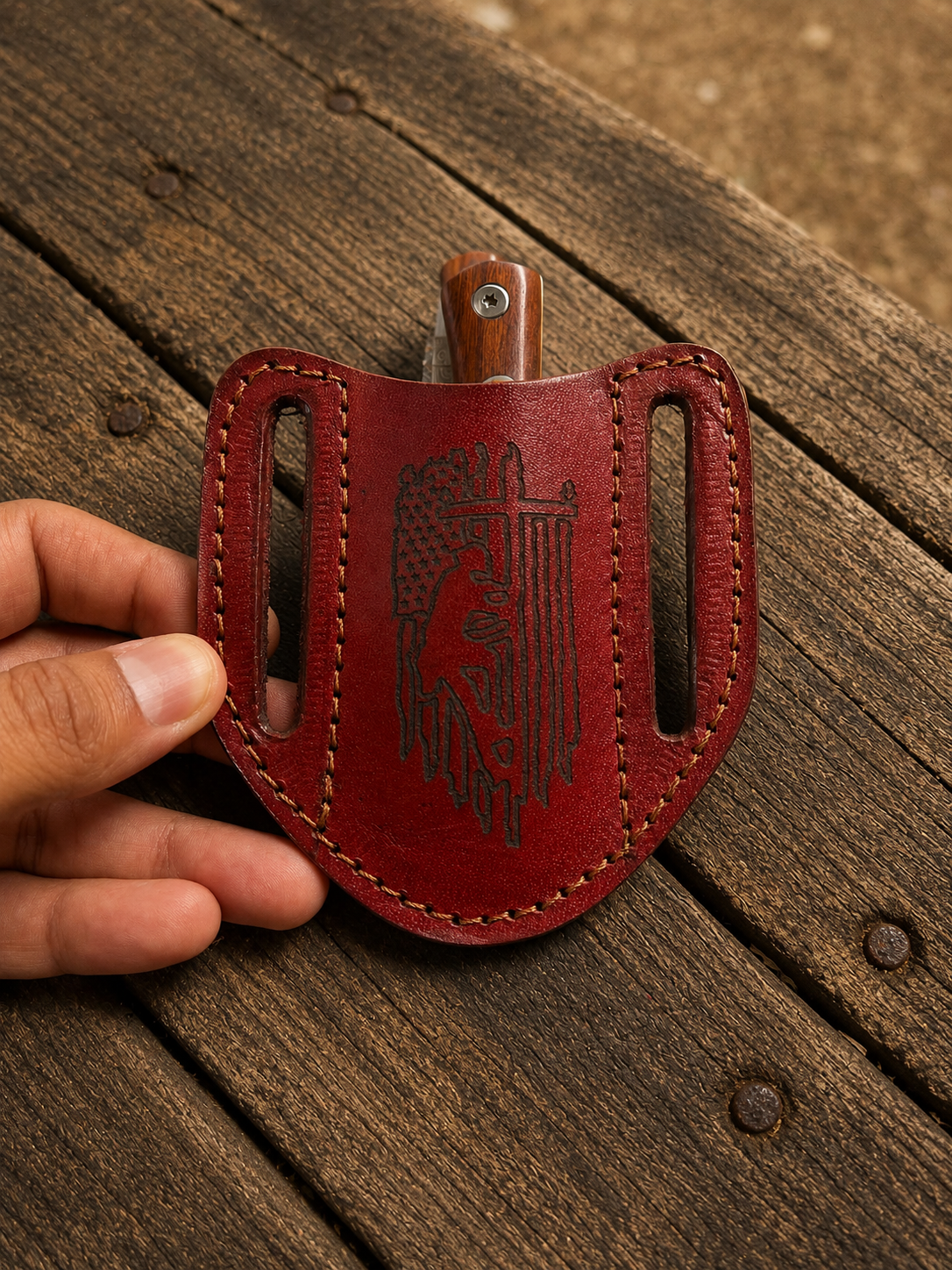 Handmade Genuine Leather Horizontal Belt Pouch – Engraved Universal Tool Holder
