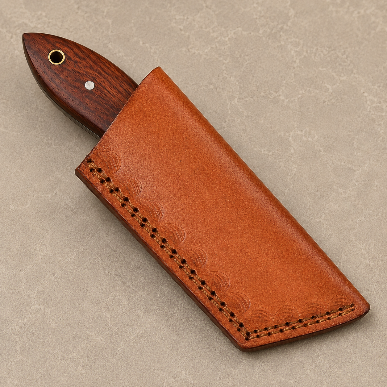 Custom Handmade Damascus Steel Fixed Blade Utility Tool with Wood Handle – 512 Layers Compact Collectible with Leather Sheath