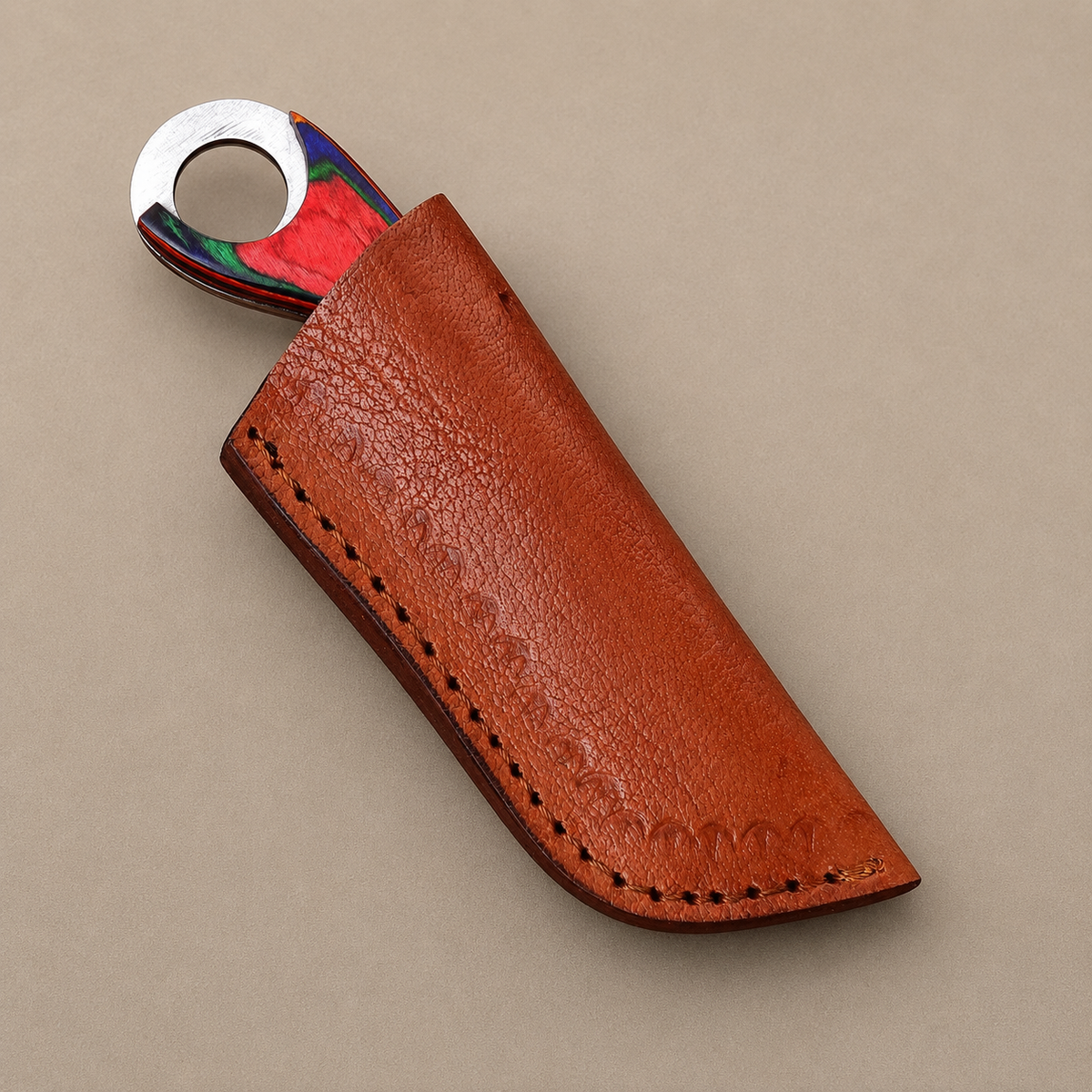 Custom Hand-Forged Damascus Steel Compact Utility Tool with Wood Handle – 512 Layers Handmade Collectible with Leather Sheath