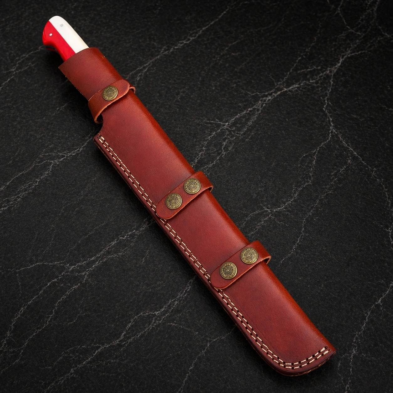 15” Premium Hand-Forged Damascus Steel Brisket Chef Knife – Texas Flag Handle | 512 Layers | Leather Sheath Included
