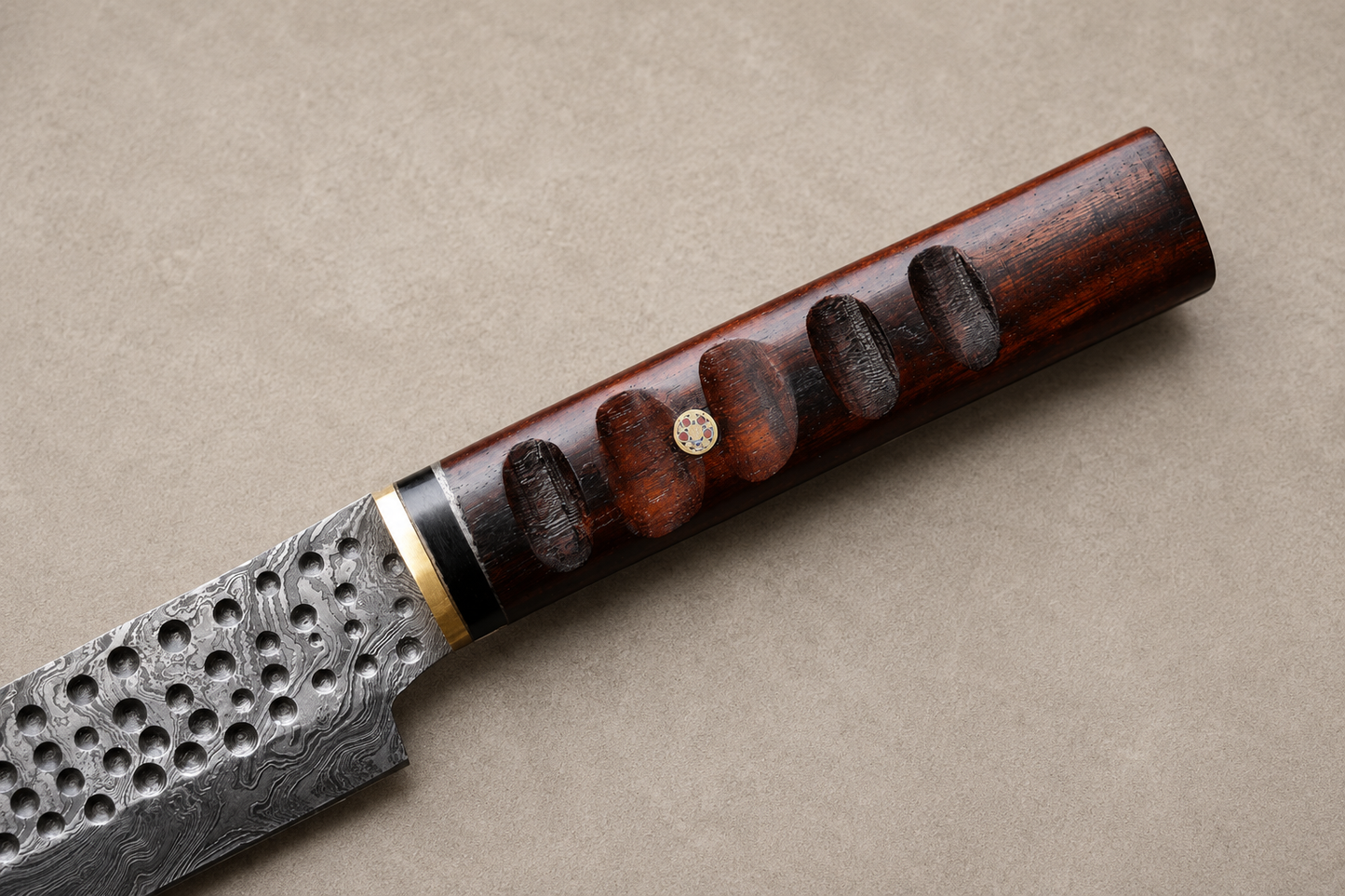 Frostwood Damascus Tanto Chef Knife – 512 Layer Hand Forged Kitchen Knife with Frost Wood Handle, Brass Guard