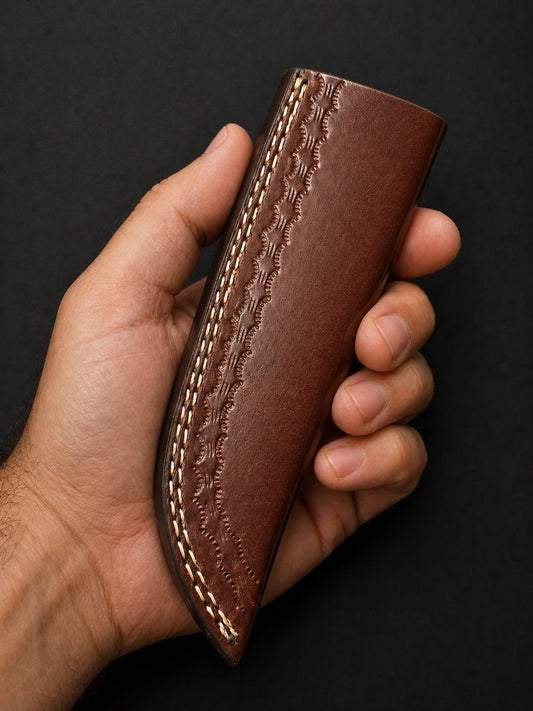 Custom Handmade Leather Horizontal Knife Sheath – Hand Engraved Universal Holder (8 Inch) F-1