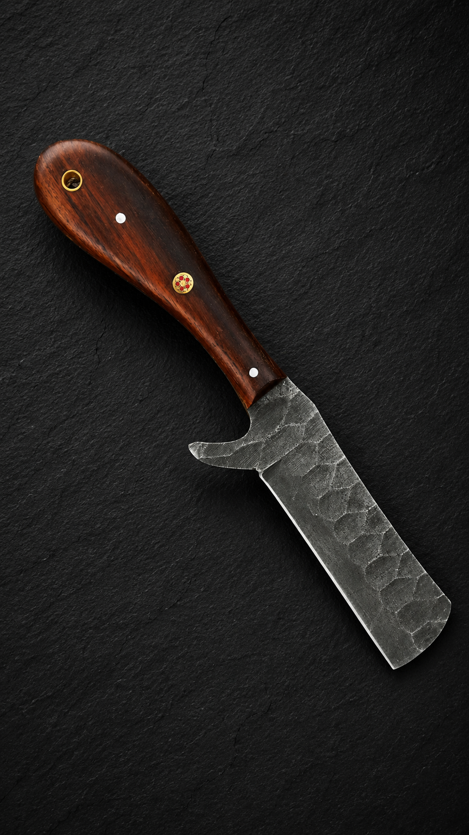 Hand Forged Railroad Steel Fixed Blade Knife with Wood Handle & Engraved Leather Sheath