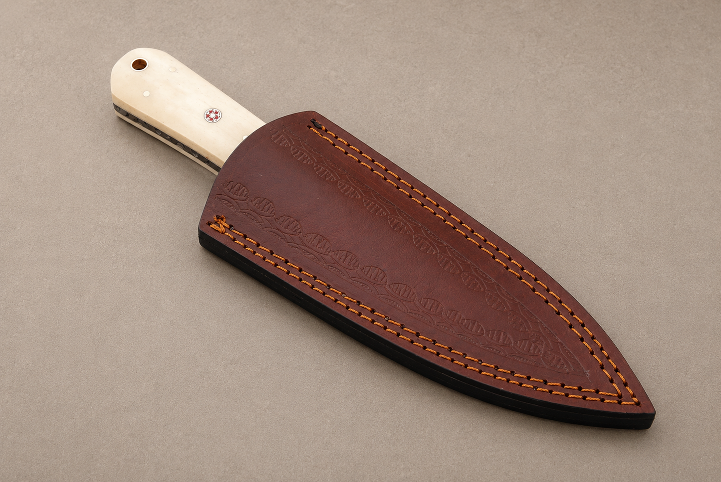 Desert Legacy Damascus Steel Knife – 512 Layer Hand Forged Blade with Camel Bone Handle & Leather Sheath