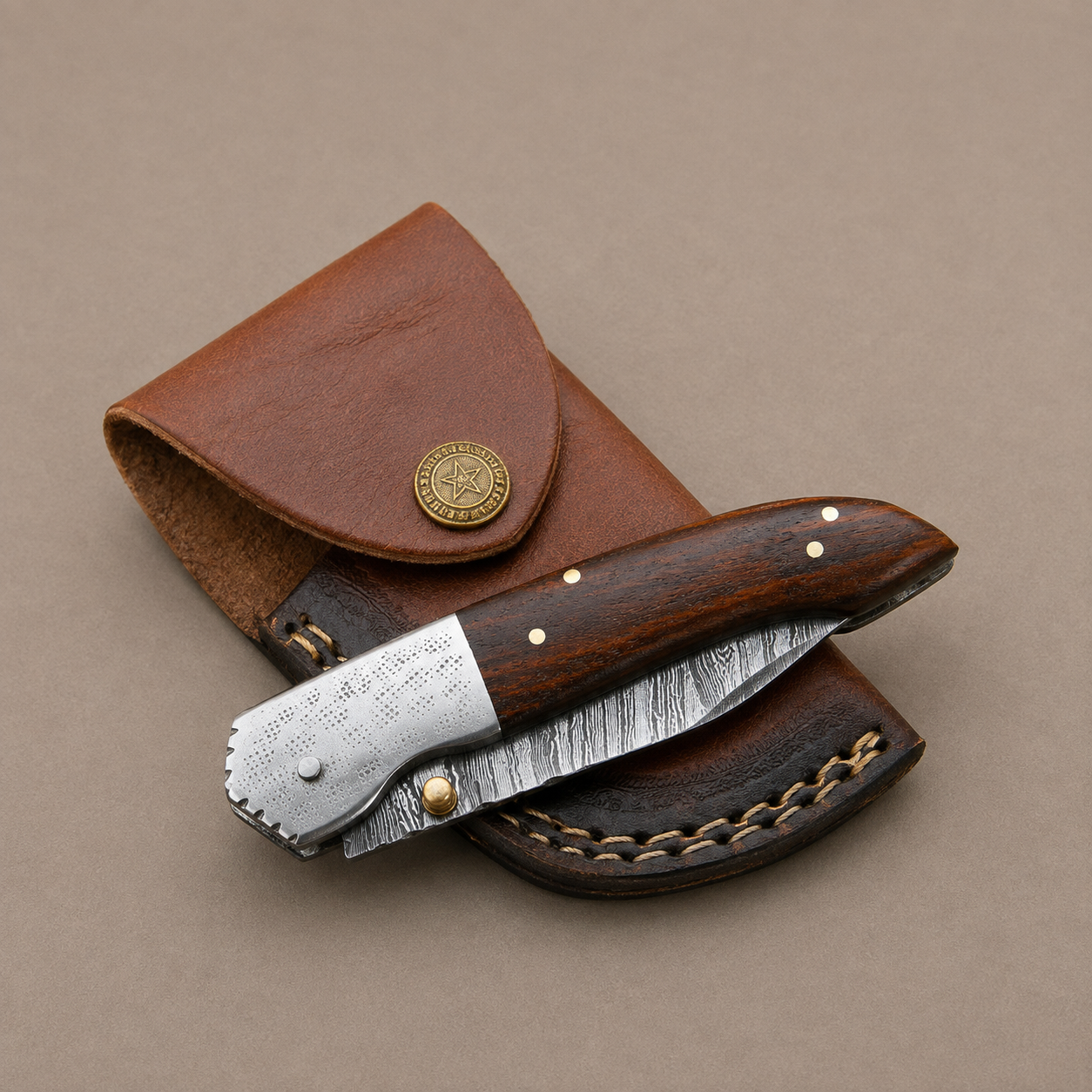 Hand Forged Damascus Steel Folding Pocket Knife with Wood Handle