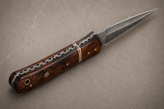 Timber Forge Damascus Steel Knife – 512 Layer Hand Forged Blade with Wood Handle & Leather Sheath