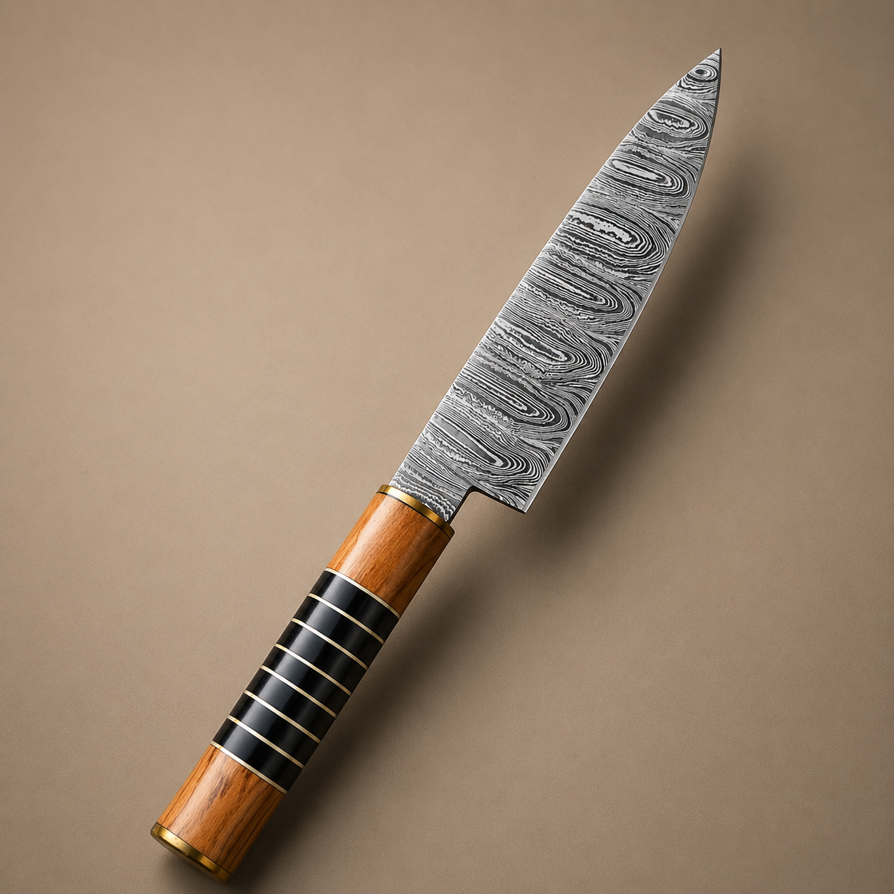 Twisted Damascus Chef Knife – 512 Layer Hand Forged Kitchen Knife with Horn & Olive Wood Handle