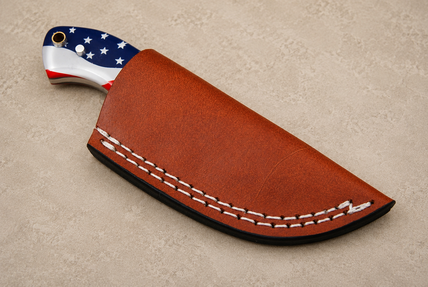 Patriot Forge Railroad Steel Utility Knife – Hand Forged Fixed Blade with American Flag Handle & Leather Sheath