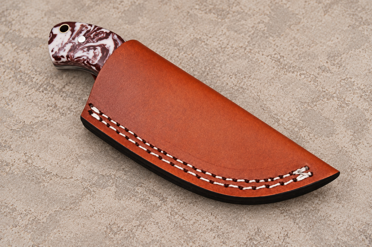Hand Forged High Carbon Steel Utility Knife with Resin Handle & Leather Sheath