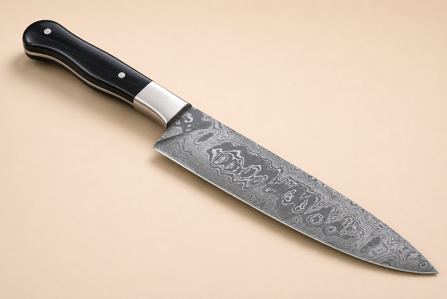 Custom Hand Forged Damascus Steel Chef Knife – 8 Inch Kitchen Knife with Horn & Steel Bolster Handle, 512 Layers