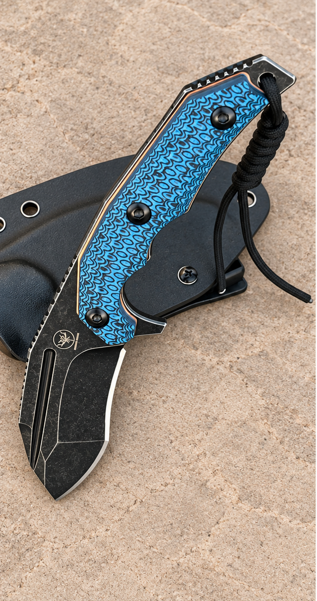 D2 Tool Steel Fixed Blade Knife with Copper & G10 Handle – Kydex Sheath