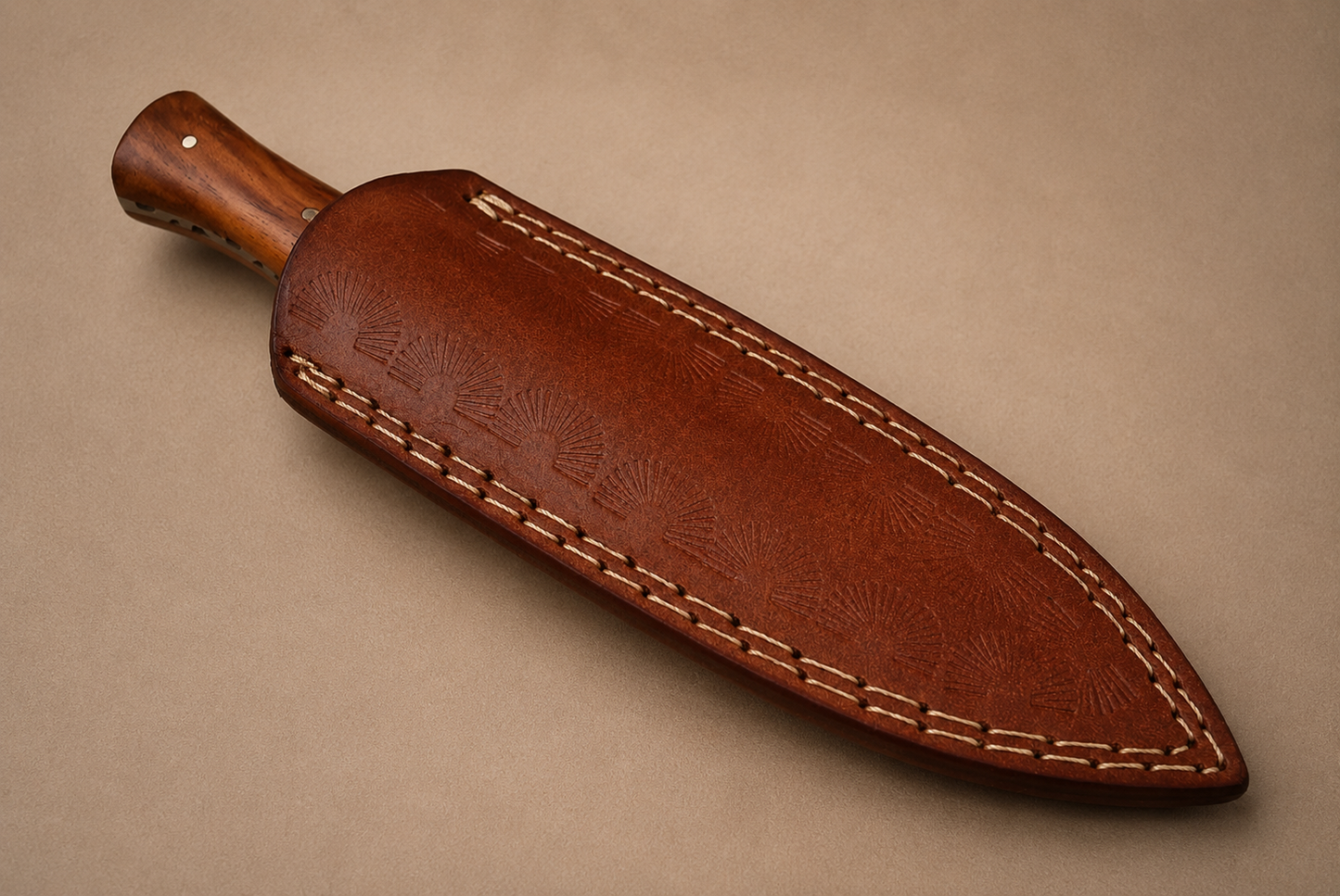 Timber Crest Damascus Steel Knife – 512 Layer Hand Forged Blade with Wood Handle & Leather Sheath