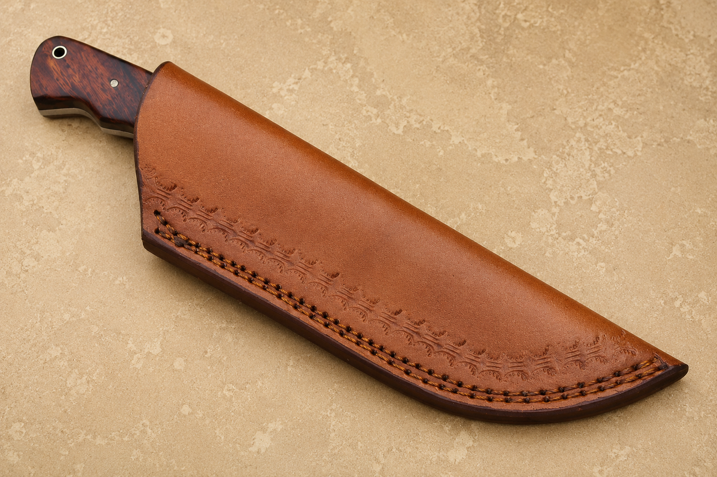 Rosewood Forge High Carbon Steel Utility Knife – Hand Forged Fixed Blade with Rose Wood Handle & Leather Sheath