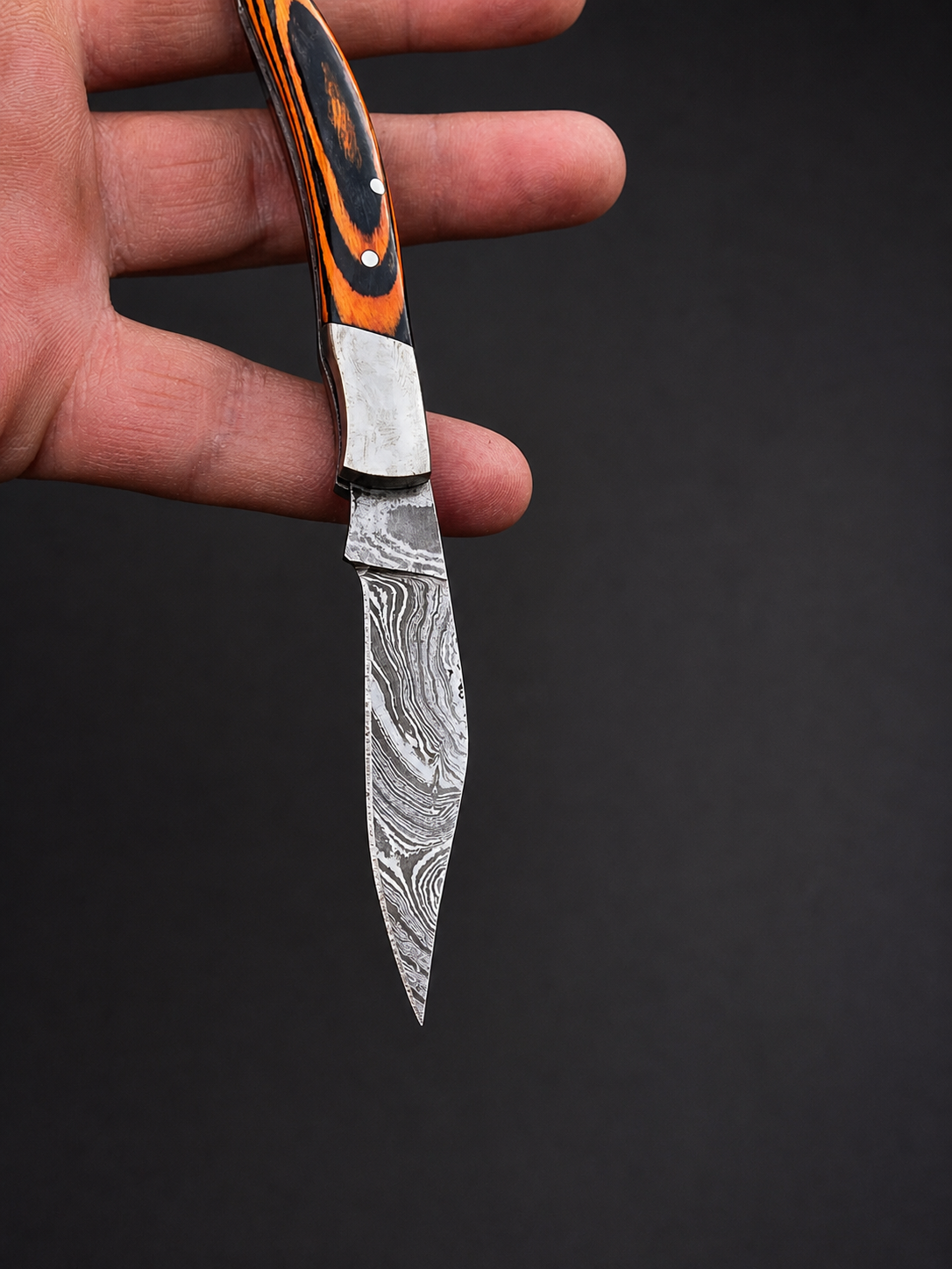 Hand Forged Damascus Steel Folding Knife Keychain – 3” Compact Knife with Wood & Steel Handle (512 Layers)
