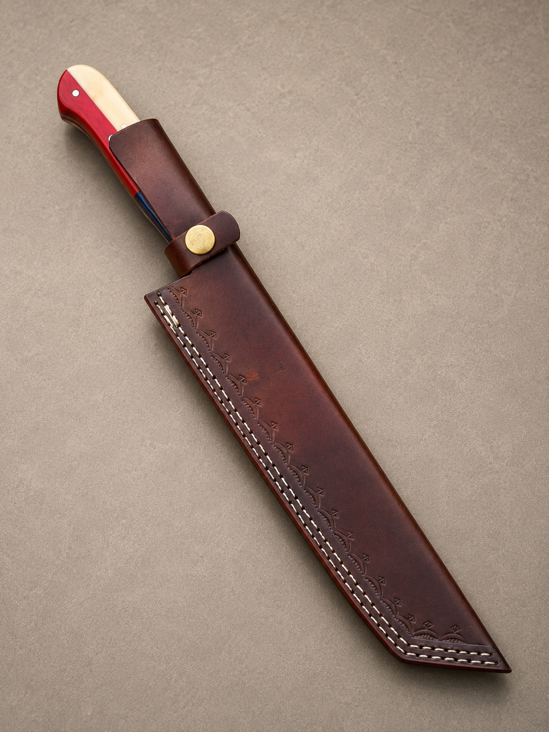 Lone Star Damascus Butcher Chef Knife – 15" Hand Forged Tanto-Style Kitchen Knife with Texas Flag Handle