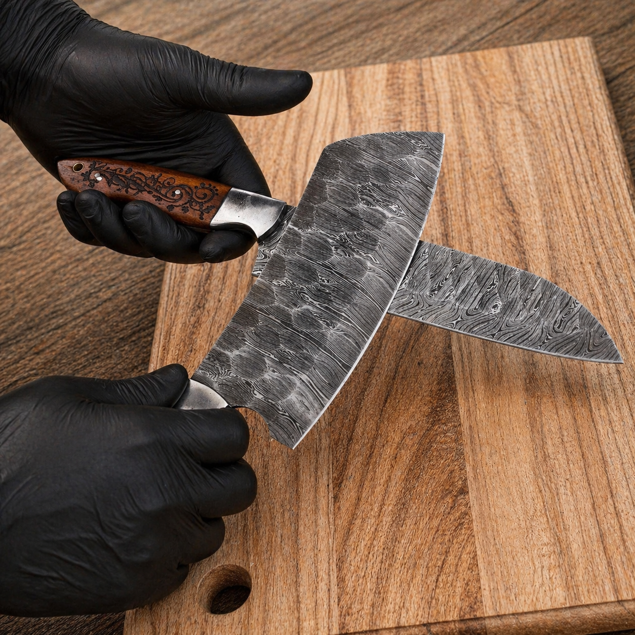 Hand Forged Damascus Steel Chef Knife Set – 2 Piece Kitchen Knife Set with Wood & Steel Bolster Handles (512 Layers)
