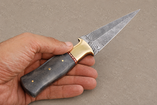 Desert Forge Damascus Steel Knife – 512 Layer Hand Forged Blade with Camel Bone & Brass Handle and Leather Sheath