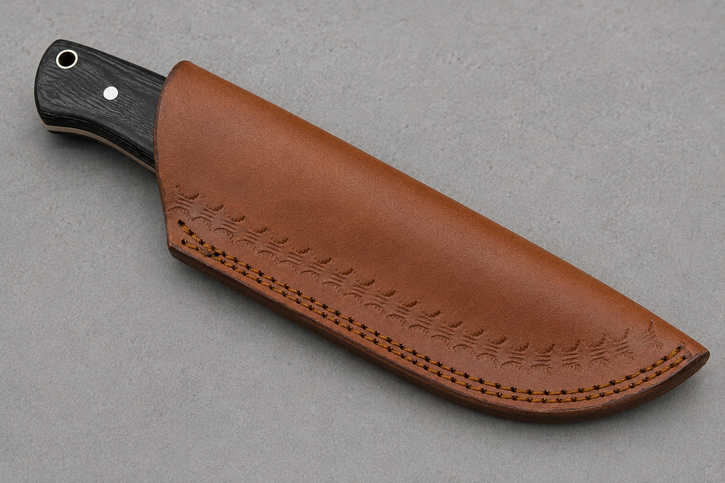 ForgeCraft Carbon Steel Knife – Hand Forged Blade with Stained Wood Handle & Leather Sheath