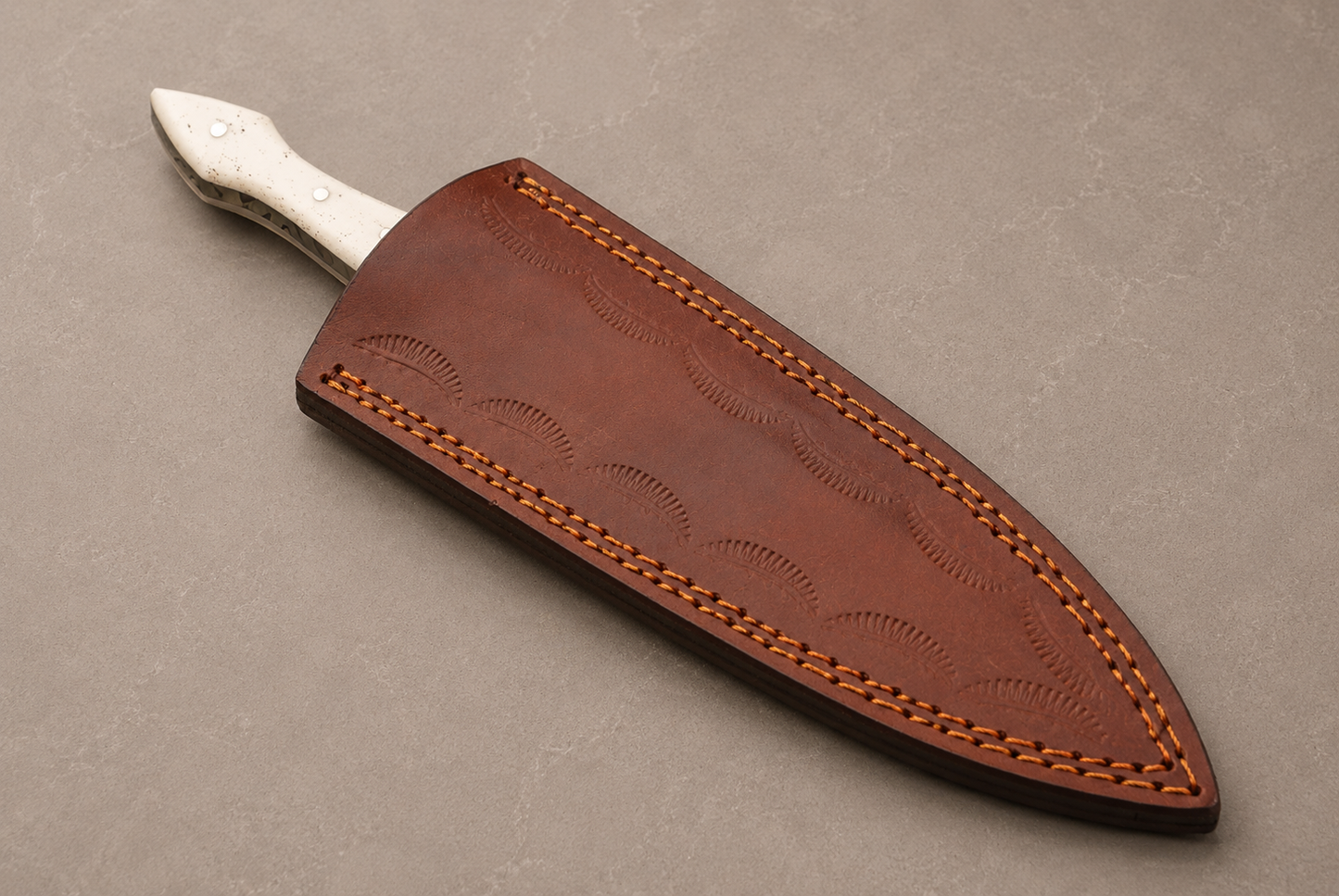 Heritage Bone Damascus Steel Knife – 512 Layer Hand Forged Blade with Camel Bone Handle & Leather Sheath