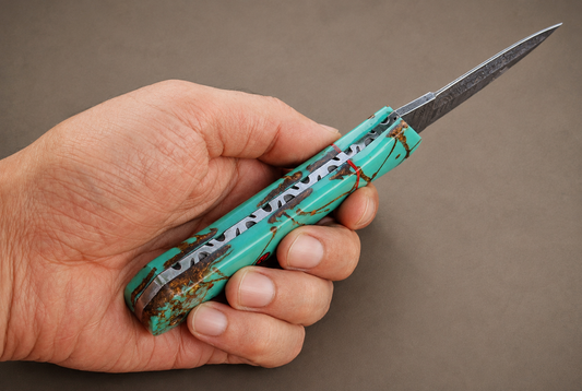 Copper Forge Damascus Steel Knife – 512 Layer Hand Forged Blade with Resin Handle & Leather Sheath