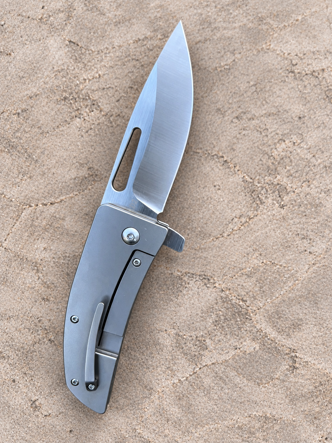 D2 Tool Steel Folding Knife with Forged Marble Carbon Fiber & Titanium Frame