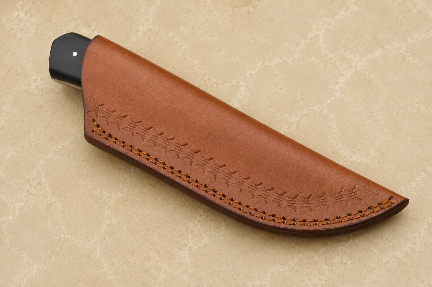 Horn Crest High Carbon Steel Utility Knife – Hand Forged Fixed Blade with Horn Handle & Leather Sheath