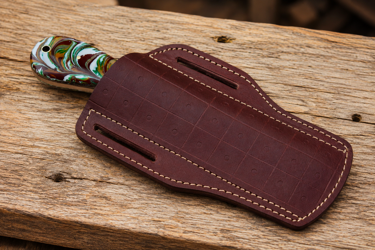 Hand Forged Fixed Blade Knife – Handmade Railroad Steel Knife with Resin Handle & Leather Sheath