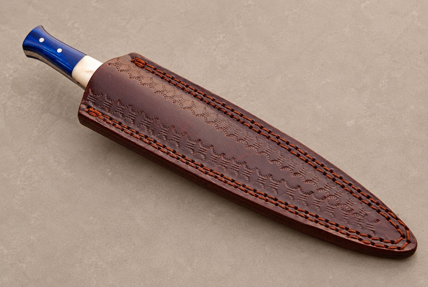 Lone Star Damascus Steel Knife – 512 Layer Hand Forged Blade with Texas Flag Handle & Leather Sheath