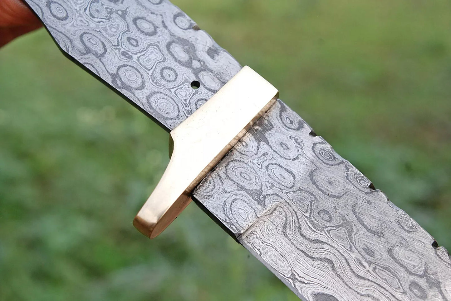 CUSTOM HAND FORGED DAMASCUS STEEL BLANK BLADE TANTO KNIFE W/BRASS BOLSTER