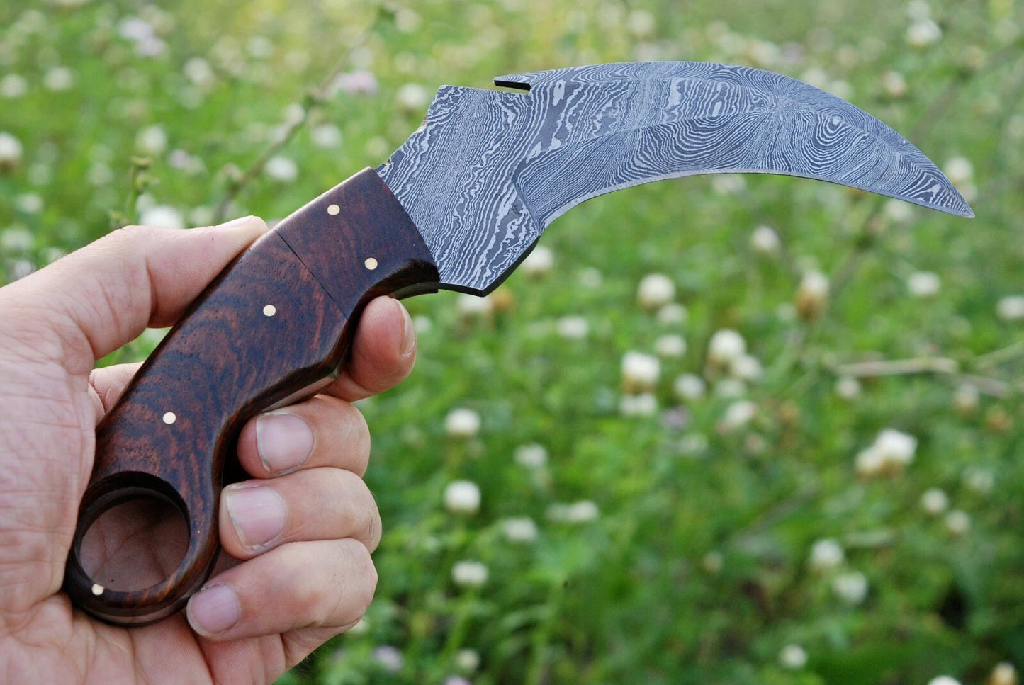 HAND FORGED DAMASCUS STEEL KARAMBIT COMBAT KNIFE WITH ROSE WOOD HANDLE AH-