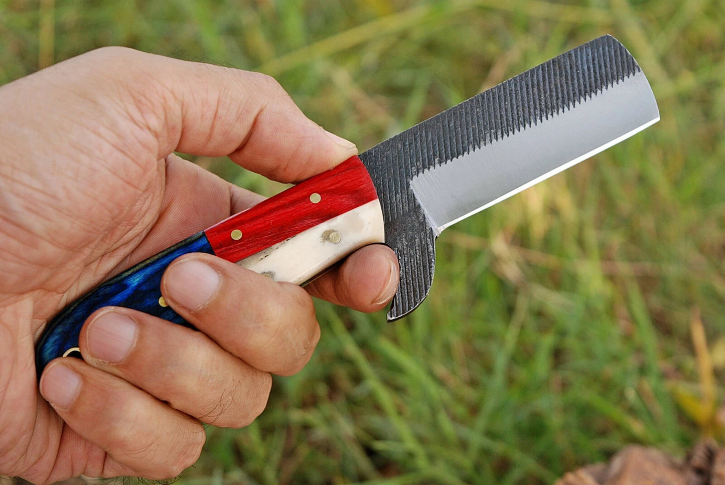 HAND FORGED RAIL ROAD BULL CUTTER/COWBOY KNIFE & WOOD HANDLE