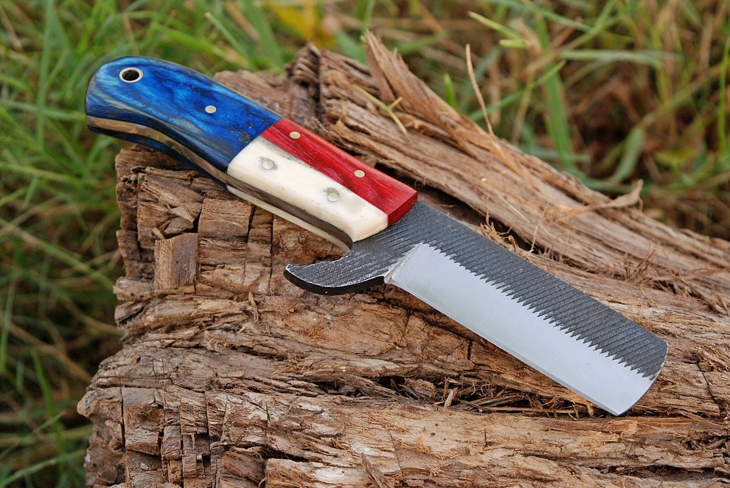 HAND FORGED RAIL ROAD BULL CUTTER/COWBOY KNIFE & WOOD HANDLE