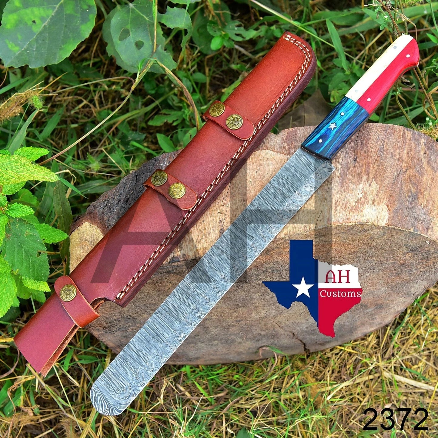 15"Inch Damascus Steel Brisket Knife / Ham Knife /Carving Knife"&TEXAS FLAG