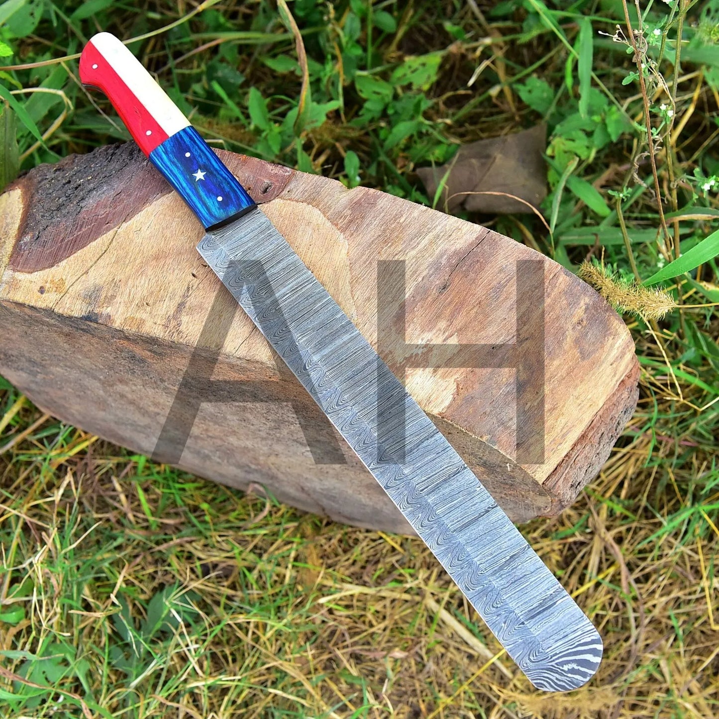 15"Inch Damascus Steel Brisket Knife / Ham Knife /Carving Knife"&TEXAS FLAG