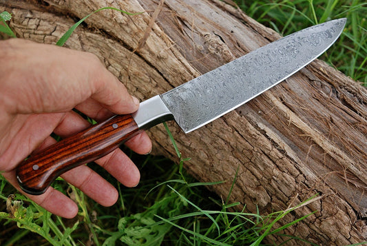 Hand Forged Damascus Steel Chef Knife 8 Inch – 512 Layers Kitchen Knife with Wood Handle & Leather Sheath 1474