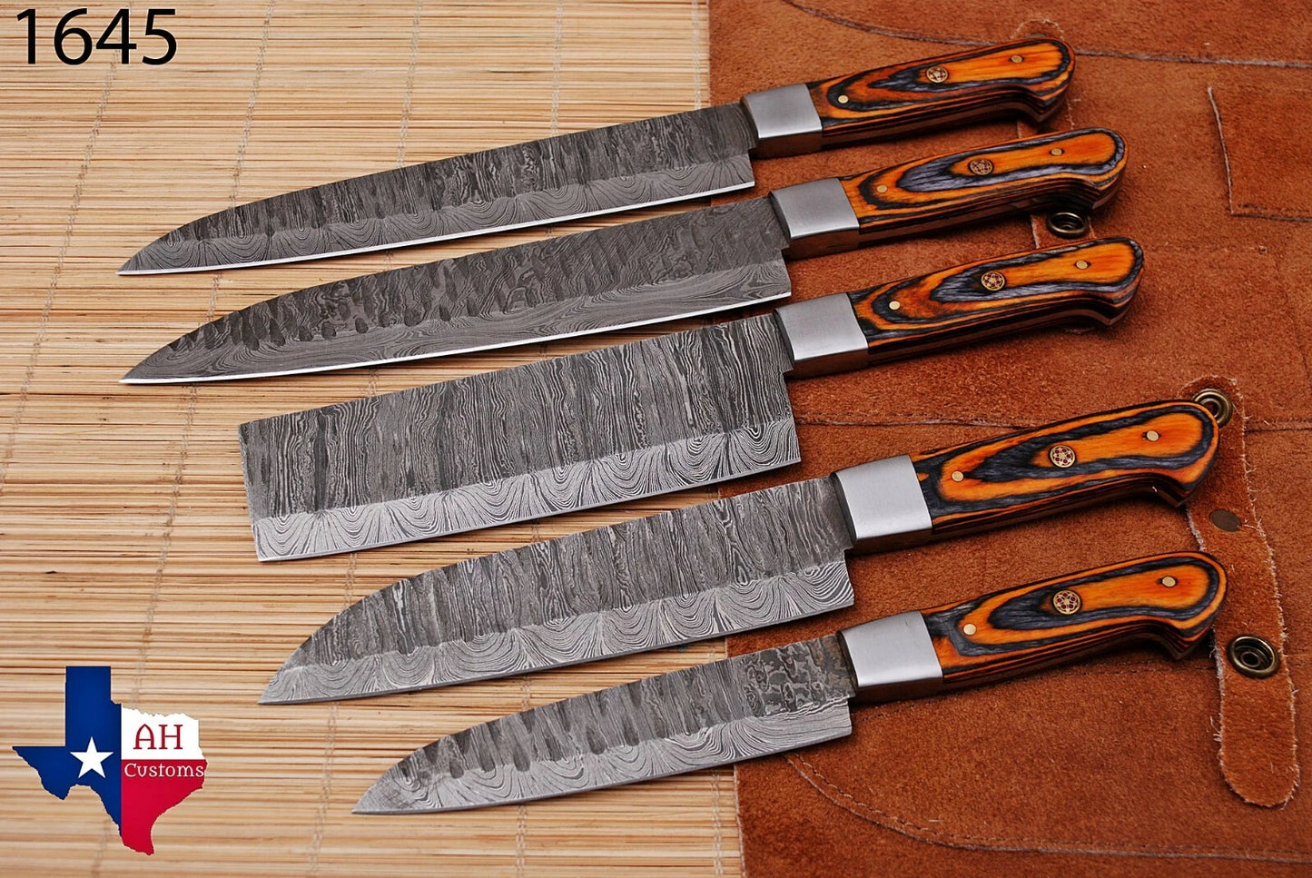 5 HAND FORGED DAMASCUS STEEL CHEF KITCHEN KNIFE SET W/STAIN WOOD HANDLE