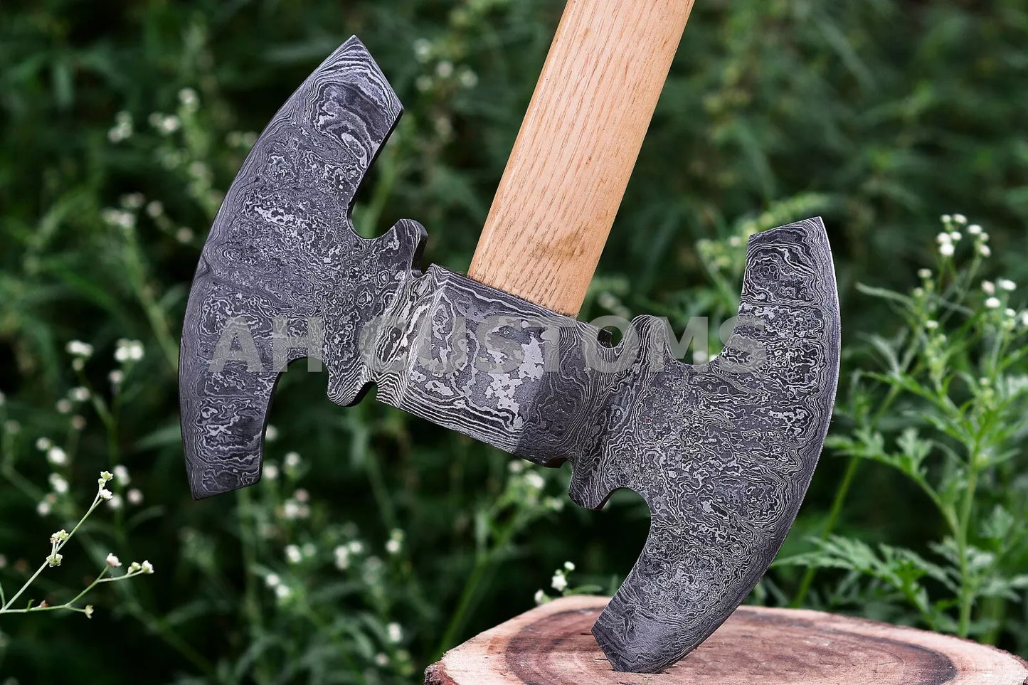 HANDMADE FORGED DAMASCUS STEEL TOMAHAWK, HATCHET, DOUBLE HEAD AXE ,INTEGRAL
