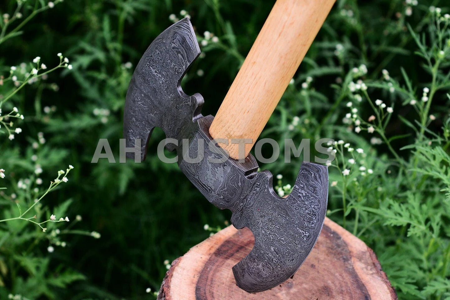 HANDMADE FORGED DAMASCUS STEEL TOMAHAWK, HATCHET, DOUBLE HEAD AXE ,INTEGRAL