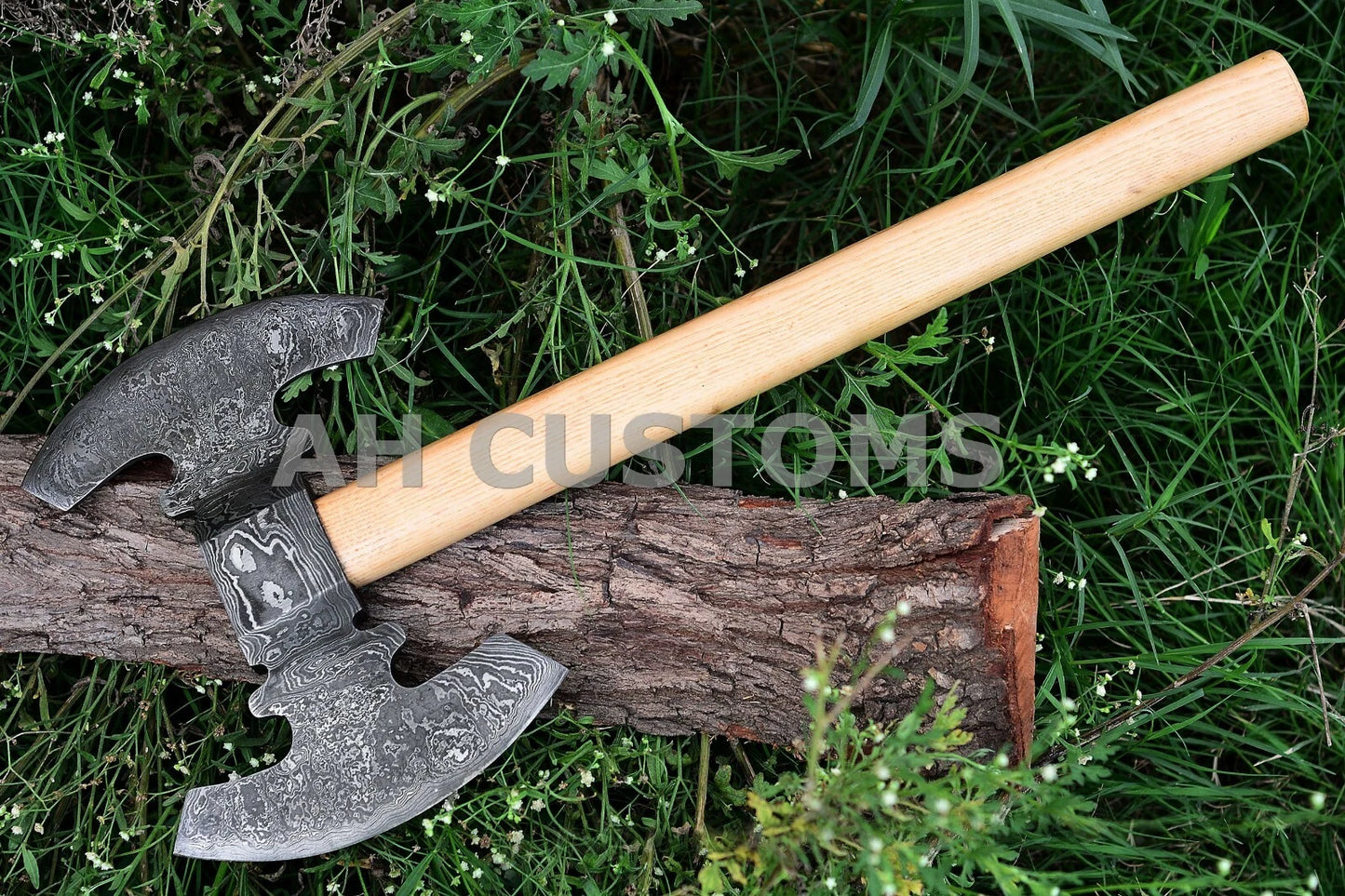 HANDMADE FORGED DAMASCUS STEEL TOMAHAWK, HATCHET, DOUBLE HEAD AXE ,INTEGRAL