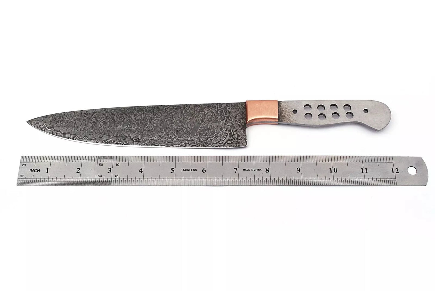 12"CUSTOM HAND FORGED DAMASCUS STEEL CHEF BLANK BLADE KNIFE