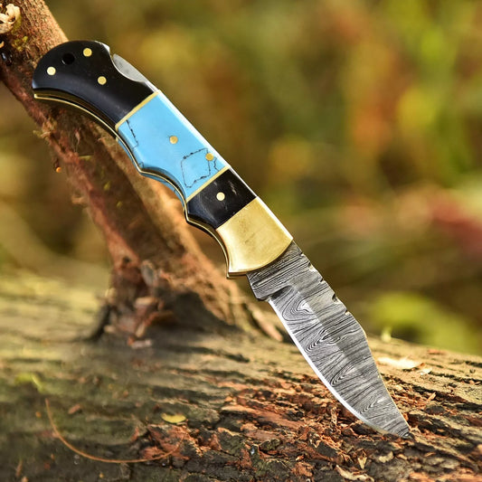 BACK LOCK POCKET KNIFE HANDMADE FORGED DAMASCUS STEEL FOLDING KNIFE