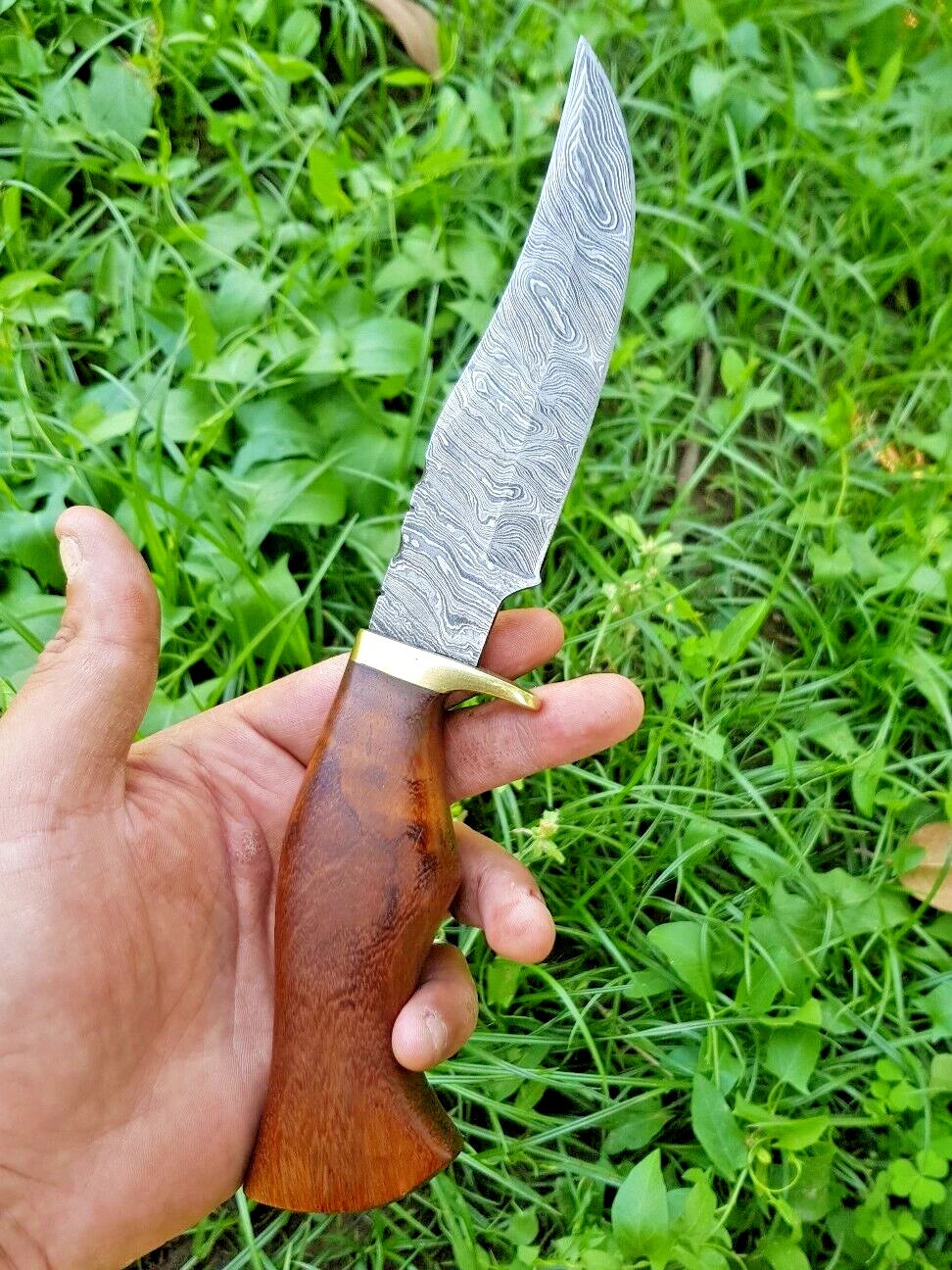 CUSTOM HANDMADE DAMASCUS STEEL HUNTING SKINNING KNIFE WOOD HANDLE SURVIVAL