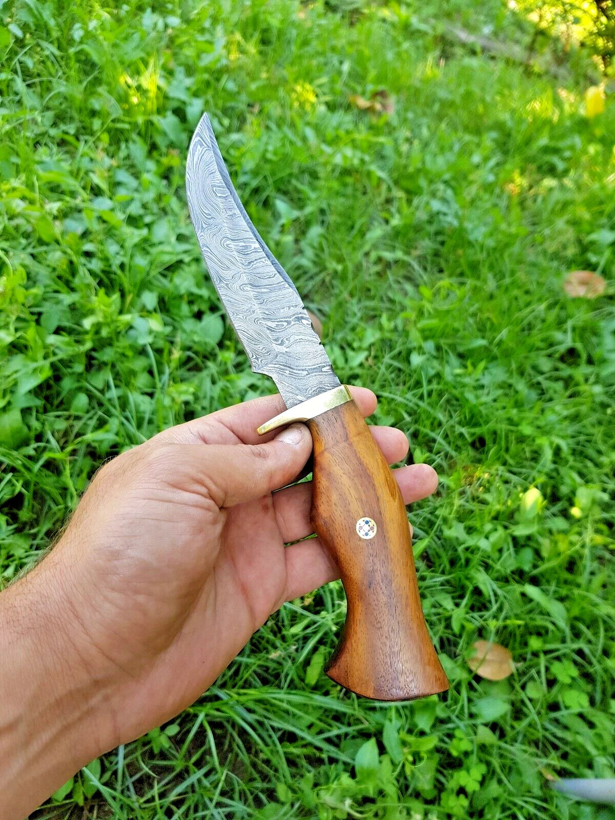 CUSTOM HANDMADE DAMASCUS STEEL HUNTING SKINNING KNIFE WOOD HANDLE SURVIVAL