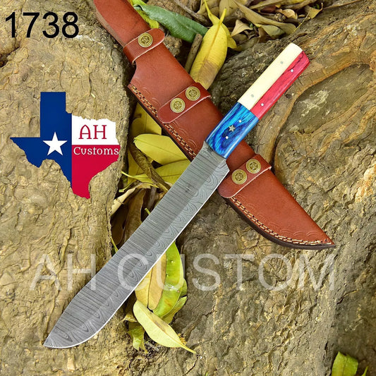 HAND FORGED DAMASCUS STEEL BUTCHER/BRISKET CHEF KNIFE & TEXAS FLAG HANDLE